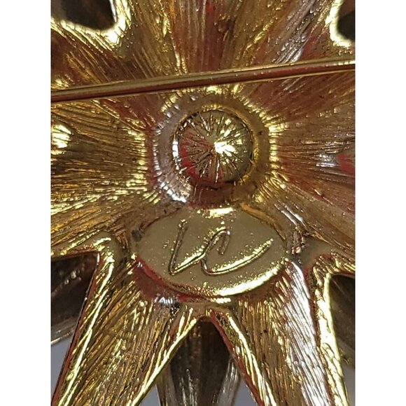 Liz Claiborne Celestial Sun Moon Brooch Sunburst Gold Silver Tone - Picture 8 of 9